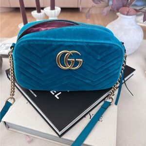 Gucci Teal Velvet GG Marmont Crossbody Bag